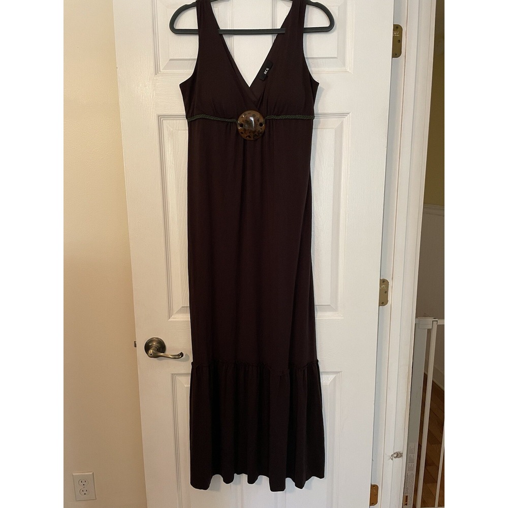 BCX Dress Maxi Sz Large Brown Sweetheart Neckline Boho Beach Stretch Sleeveless‎